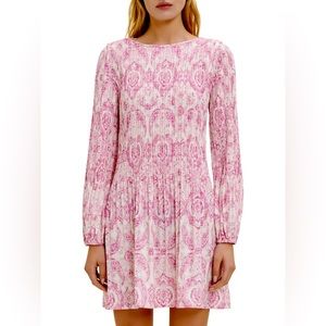 Maje printed pleated dress in pink XS (size 34)